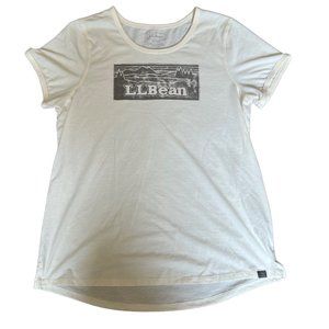 LL Bean Large Logo Women’s T Shirt Cream Size Medium